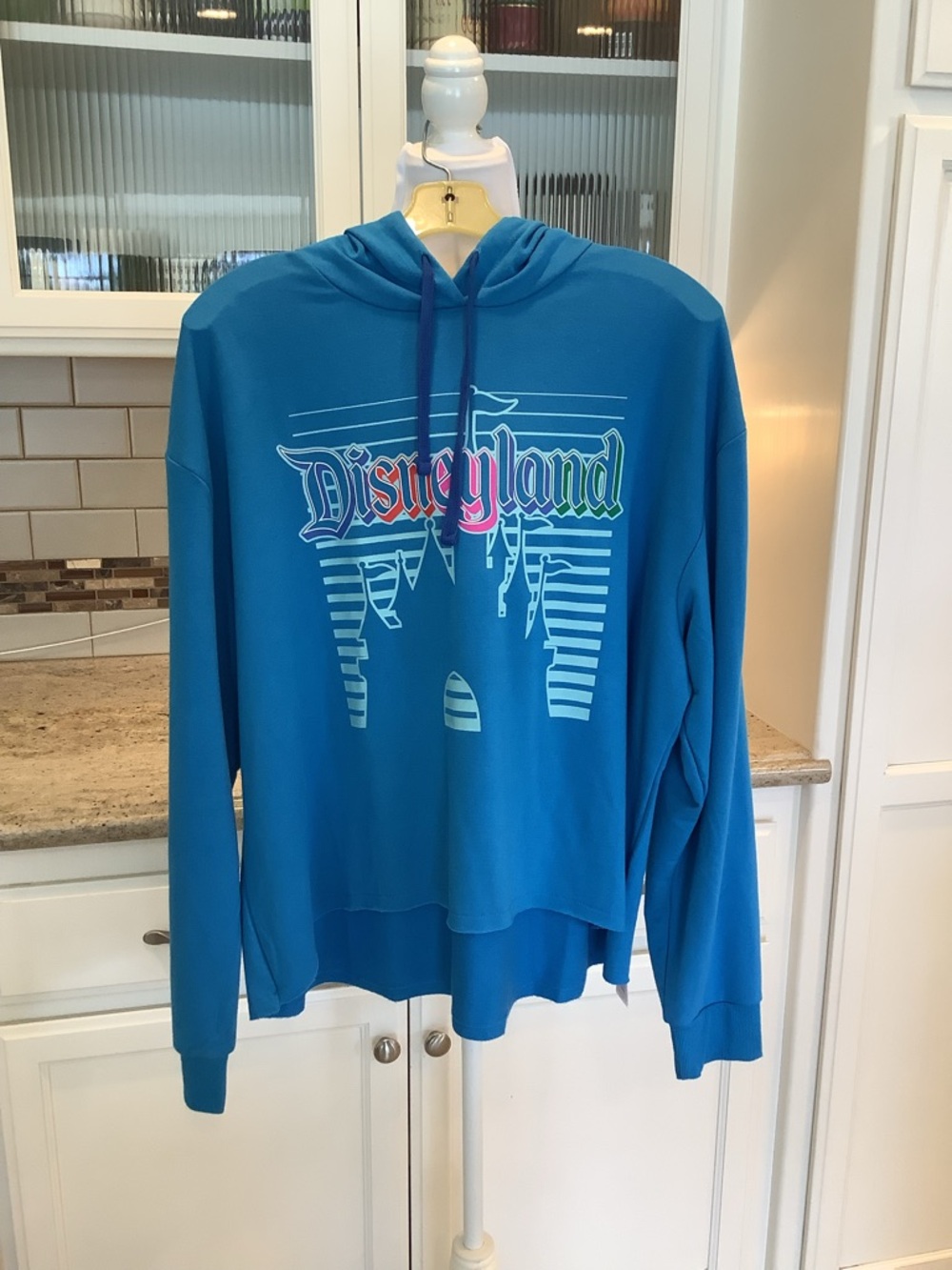 Disney Bright Teal Blue Disneyland Castle Hooded Pullover Size XL